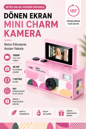 RoseandRoses Mini Charm Kamera Dönen Ekran Flaşlı Selfie Video Vlog Kamerası ...