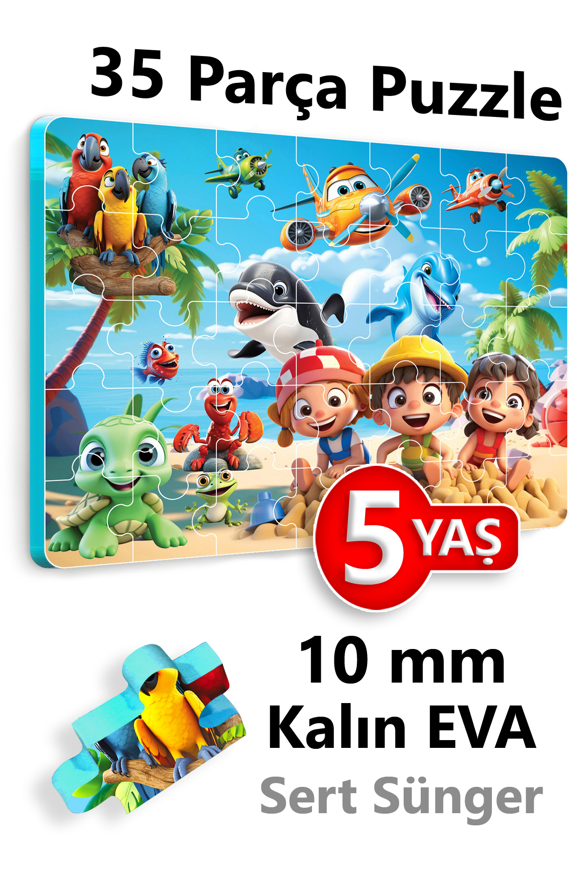 35 Pieces Thick Kids Puzzle 4-5 Years Puzzle Kids on the Beach