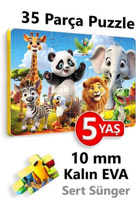 EVAKANCA 35 Parçalı Kalın Çocuk Puzzle 4-5 Yaş Yapboz Yabani Hayvanlar