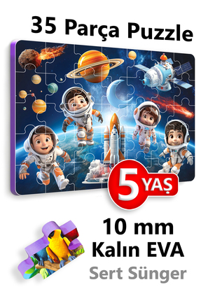 EVAKANCA 35 Parçalı Kalın EVA Puzzle 4-5 Yaş Yapboz Uzay Astronot