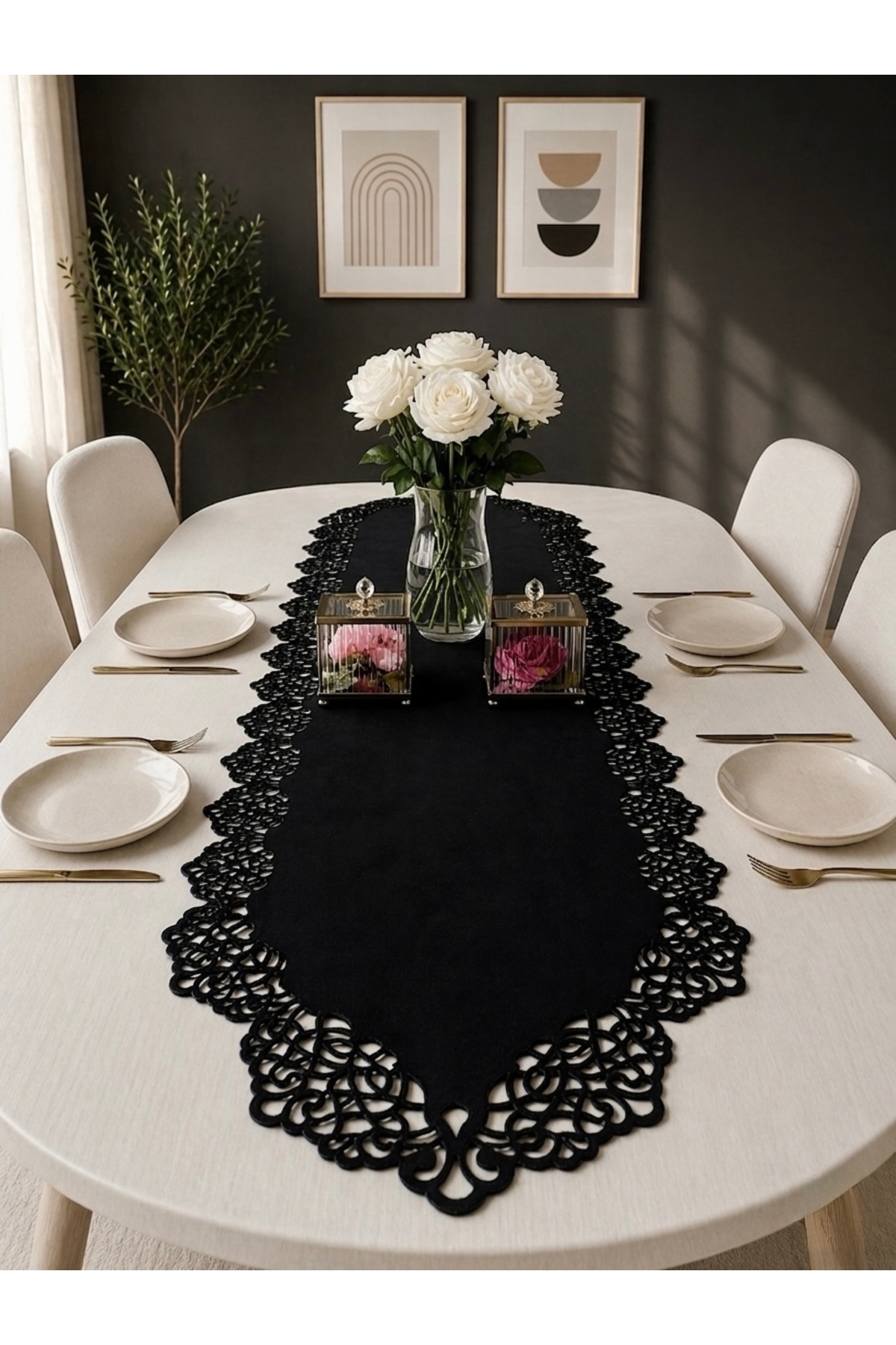Black Suede Fabric Runner Table Length 40x140cm