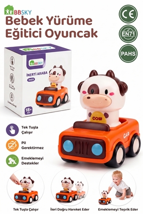 BBSKY Bas-Git İnek Oyuncak | 18M+ Bebek Eğitici Pilsiz Ataletli Araba | CE EN...