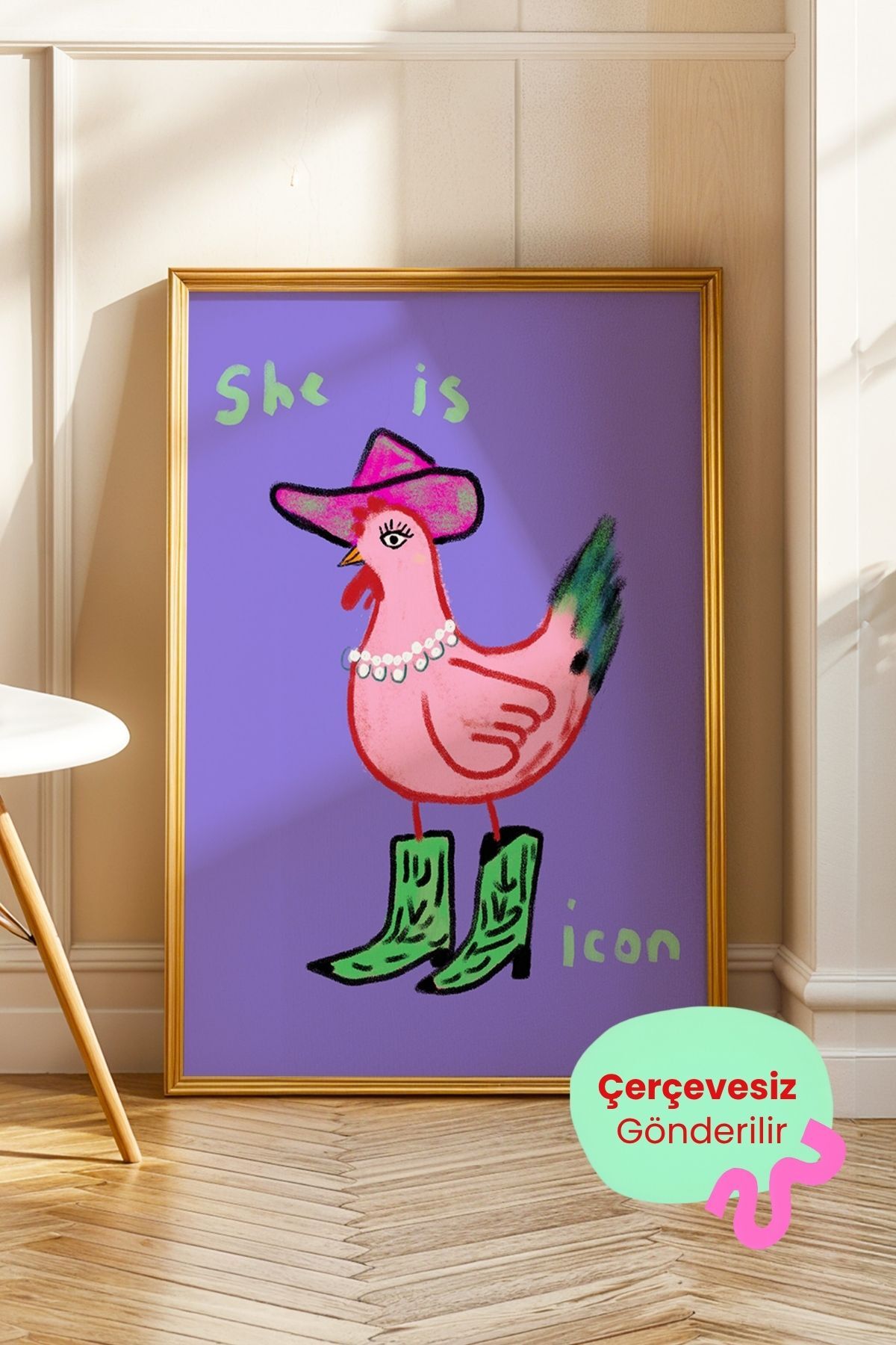 Tavuk Poster Pop Art Eğlenceli Karakter Tablo Renkli Duvar Dekoru Çerçevesiz