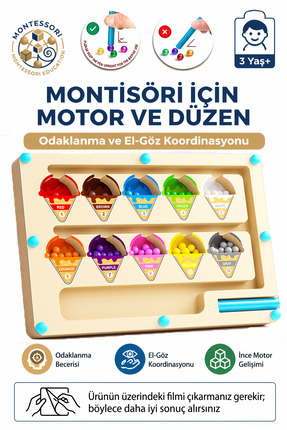 BBSKY Montessori Manyetik Ahşap Dondurma Labirenti - Renk Eşleştirme ve Sayı ...