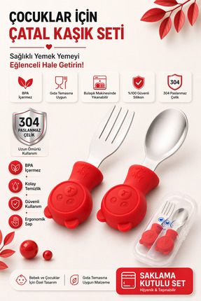 jojobebek Premium Çocuk BPA Free Kaliteli Silikon Saplı Paslanmaz Çelik Uçlu ...
