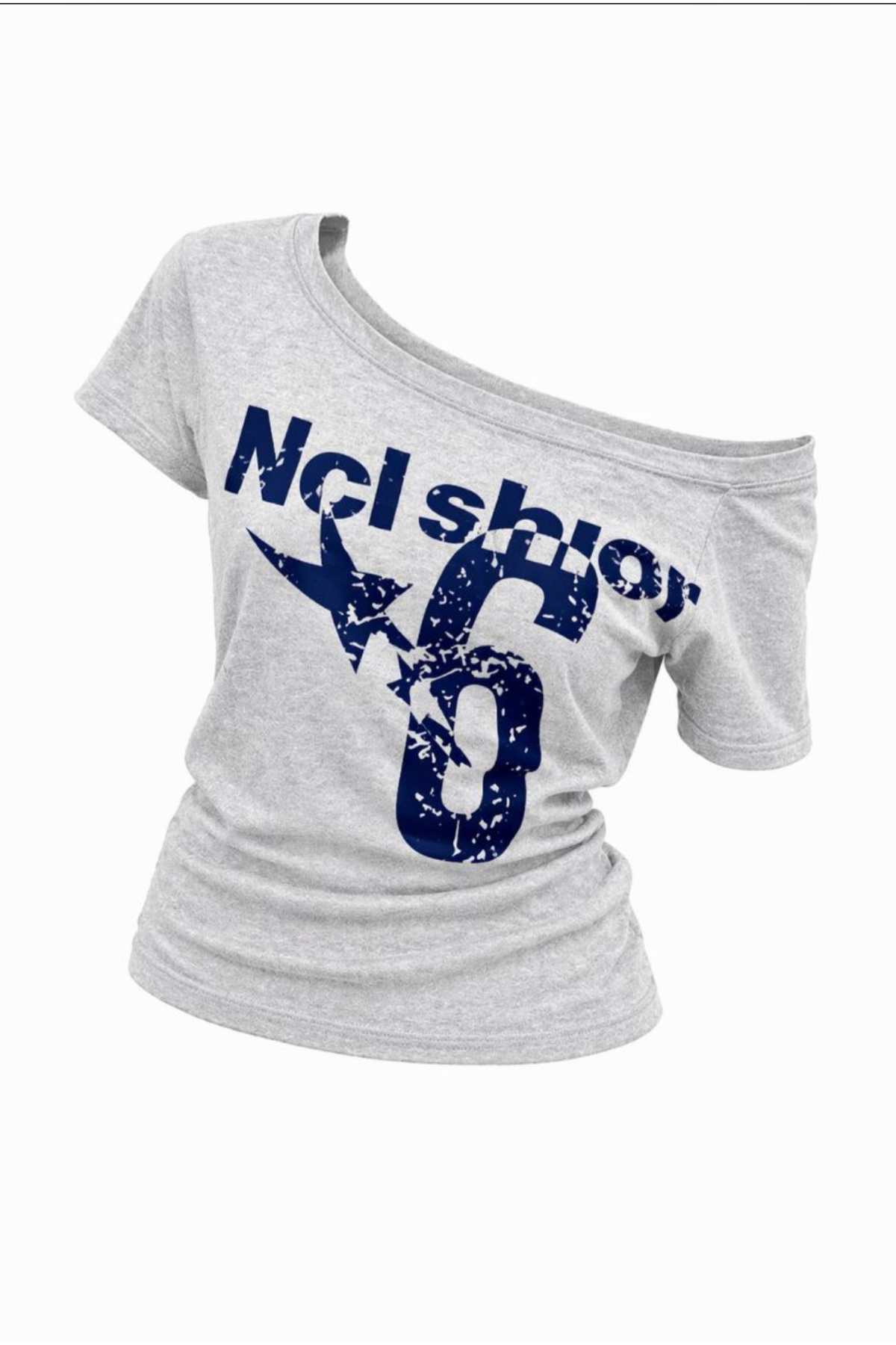 Low Shoulder Boat Neck Detail All Star No 6 Printed 100% Cotton T-Shirt
