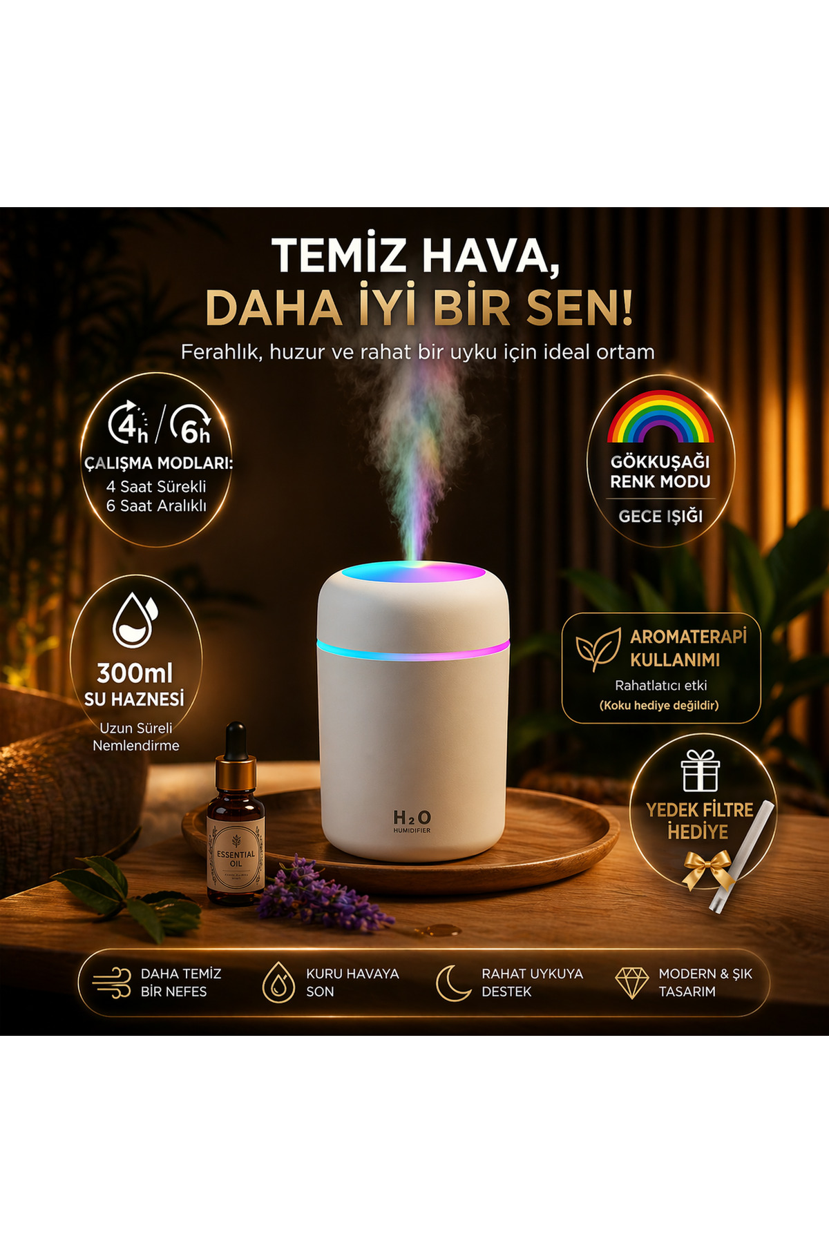 Rechargeable Air Humidifier 300ml Rechargeable Steam Machine | Night Light | RGB Color Mode