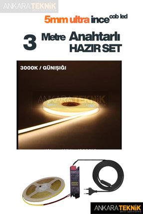 ankarateknik 5mm Ultra İnce COB Şerit LED 12Volt – Tak Çalıştır Anahtarlı Set...