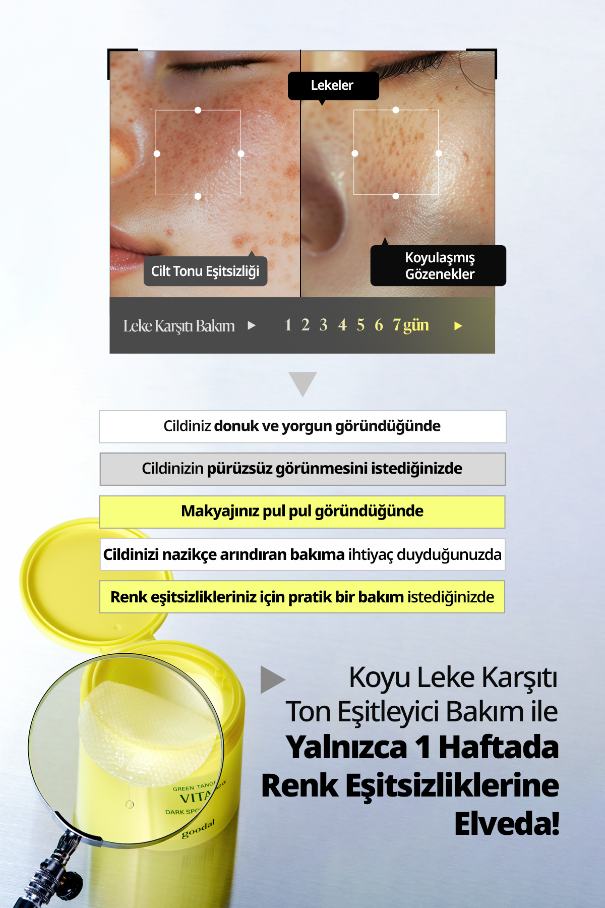 Yeşil Mandalina Özlü, Leke Karşıtı Tonik Ped GOODAL Green Tangerine Vita C Dark Spot Care Pad α 70Ad — 6929 — تصویر 3 از 9