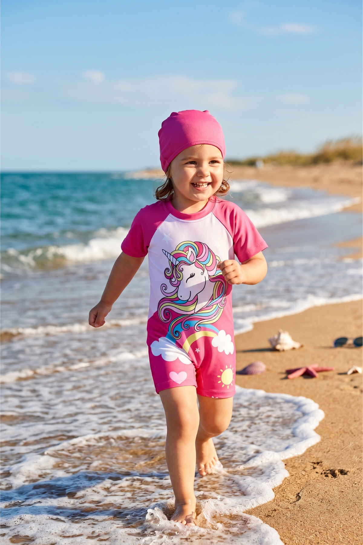 Girls Swimwear with Printed Bonnet