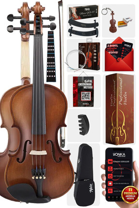 Midex Lma-644-tys Profesyonel Ahşap Mat Keman 4/4 Tam Boy (yastık Yedek Tel Ç...