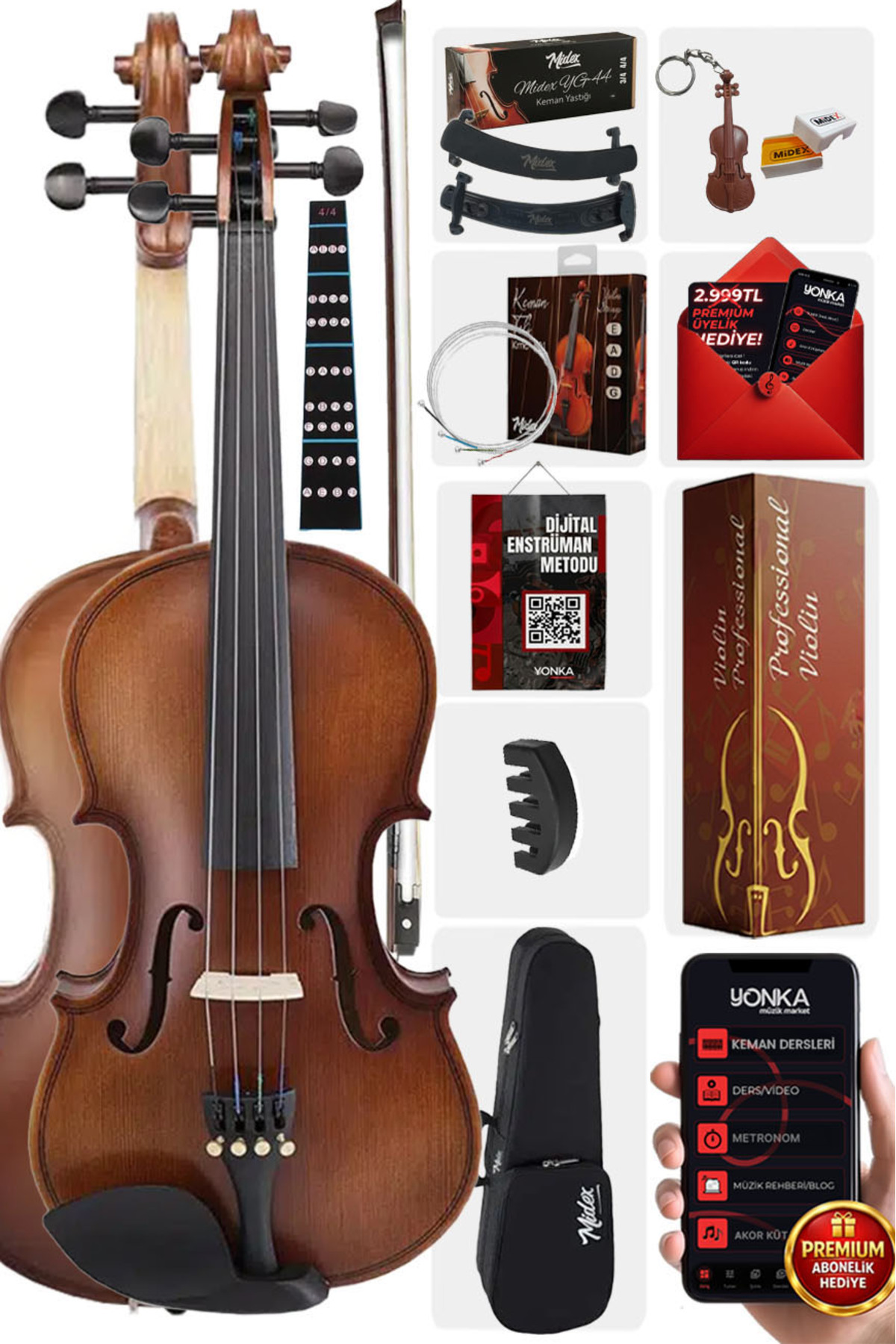 Midex Lma-644-tys Profesyonel Ahşap Mat Keman 4/4 Tam Boy (yastık