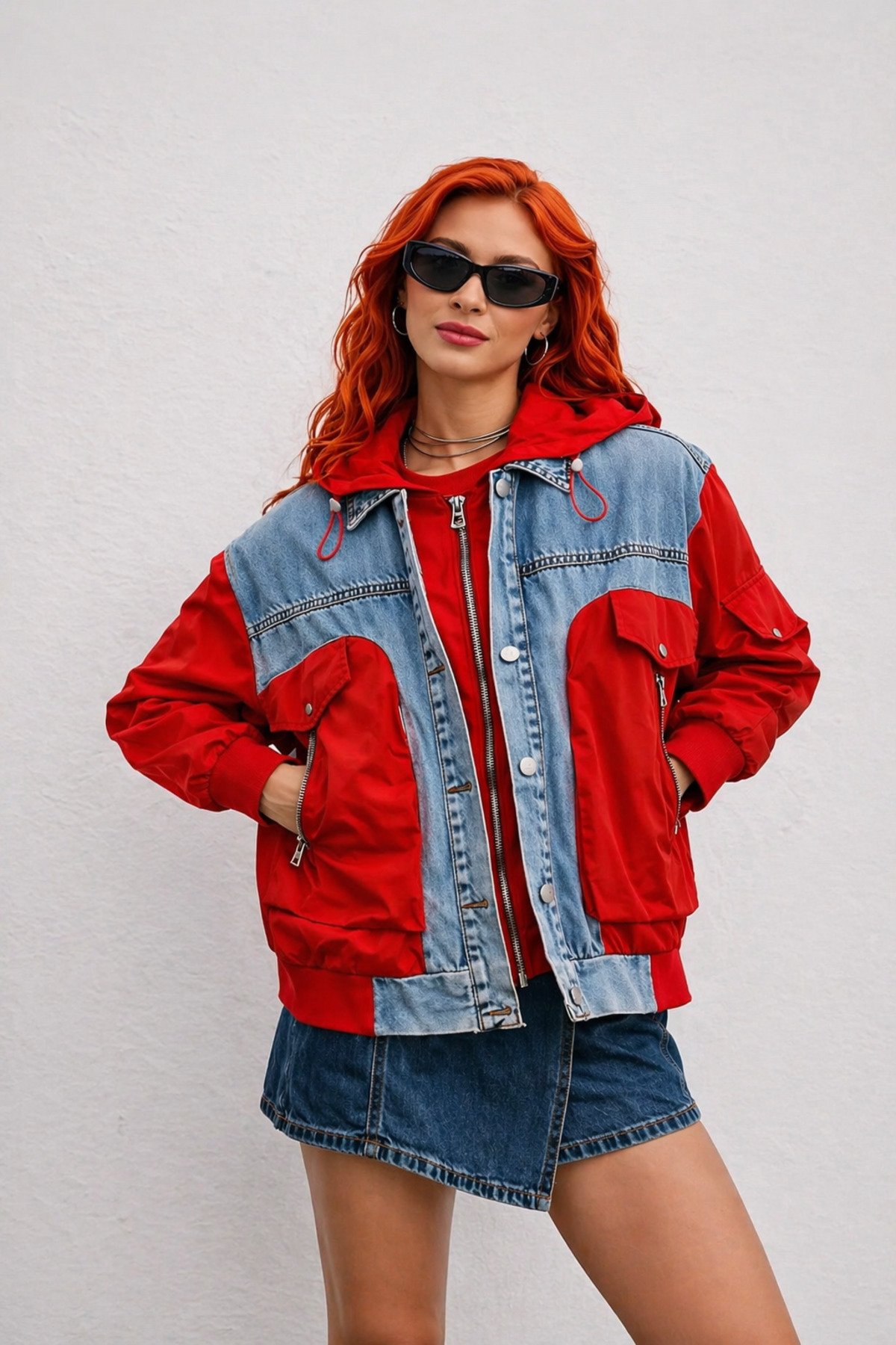 İLKCET MODA Mix Kadın Oversize Kot Yağmurluk görsel 2