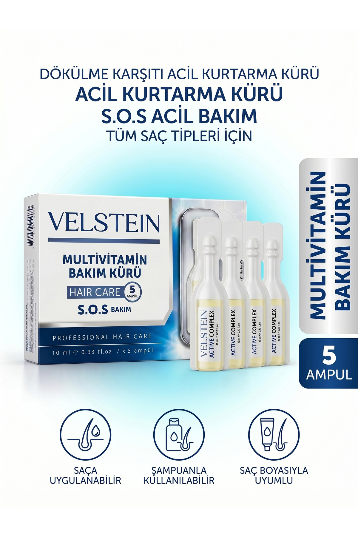 velstein Dökülme Karşıtı Şok Bakım VE Saç Vitamini 5li Ampül — 78876547