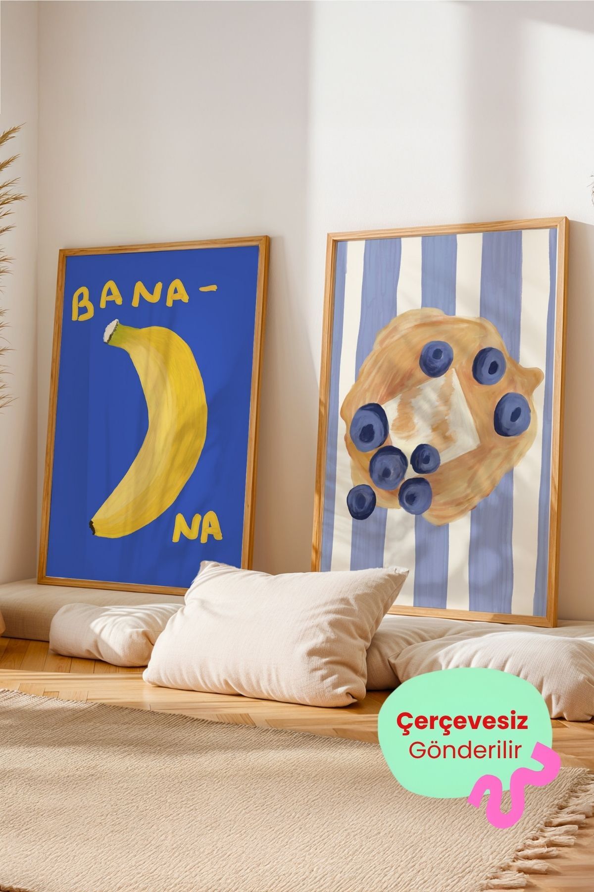 2’li Mutfak Tablo Seti Waffle ve Muz Poster Modern Duvar Dekoru Çerçevesiz