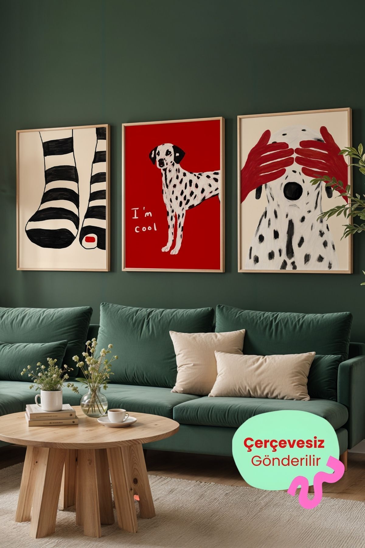 3’lü Modern Dalmaçyalı Figürlü Tablo Poster Seti Duvar Dekoru Çerçevesiz