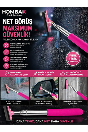 Genel Markalar Pembe Uzayabilen Teleskopik Araba Cam ve Ayna Sileceği Kolay T...