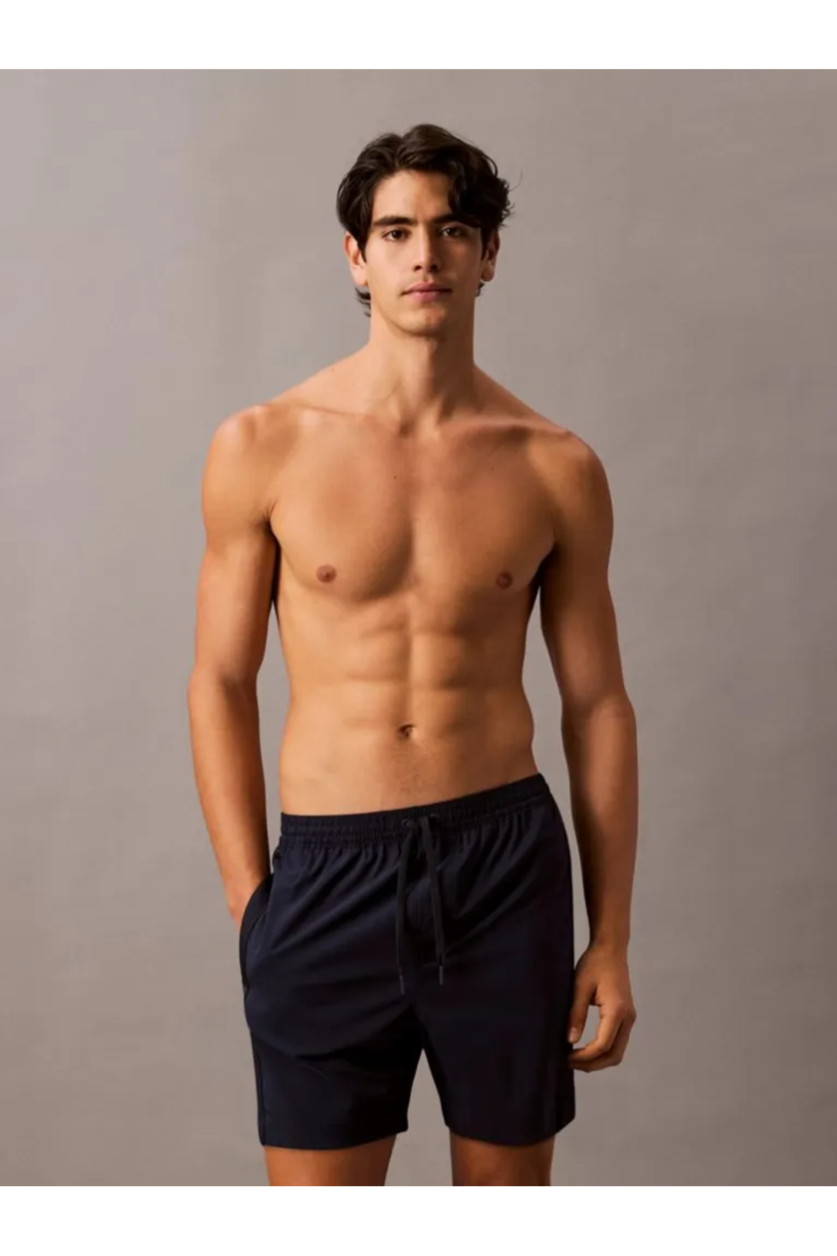Calvin Klein Men's Regular Fit Navy Blue Swim Shorts with Logo Stripes on the Sides