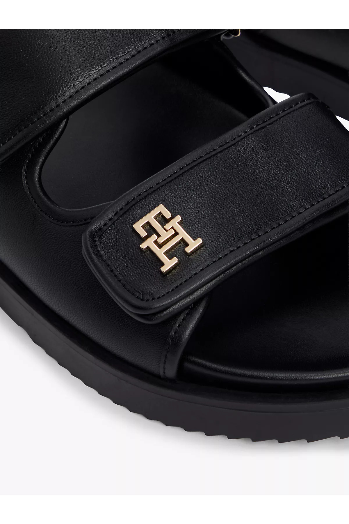 Tommy Hilfiger Kadın Metalik Logo Kabartmalı Çift Kayışlı Ortopedik Tabanlı Deri Siyah Sandalet görsel 4