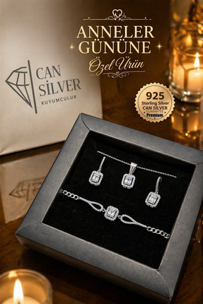 CAN SİLVER 925 Ayar Gümüş 3 Lü Baget Set (Özel Kutulu)-Anneler Günü Hediyesi