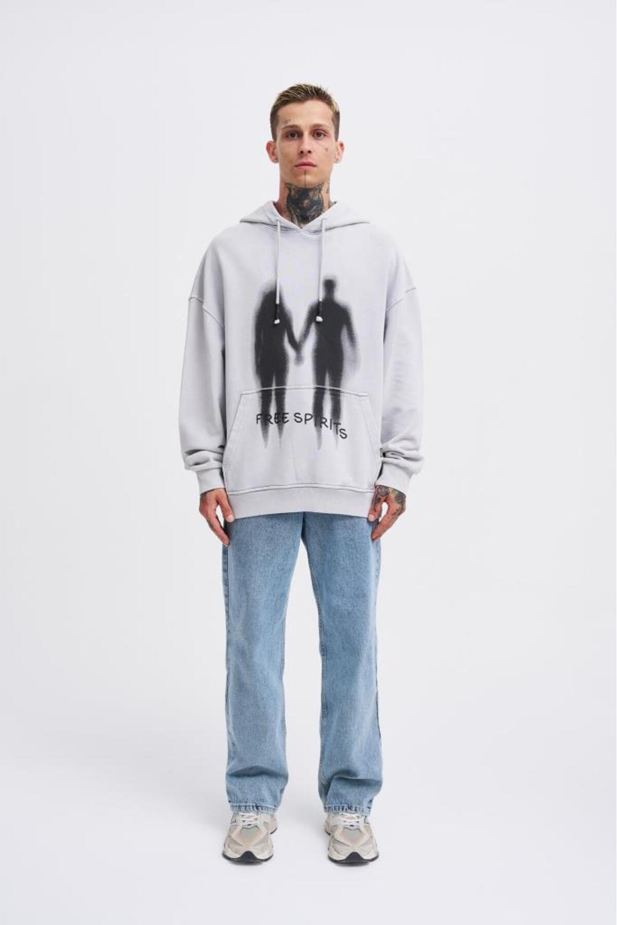 Machinist Erkek Free Sprit Yıkamalı Oversize Sweatshirt Gri görsel 4