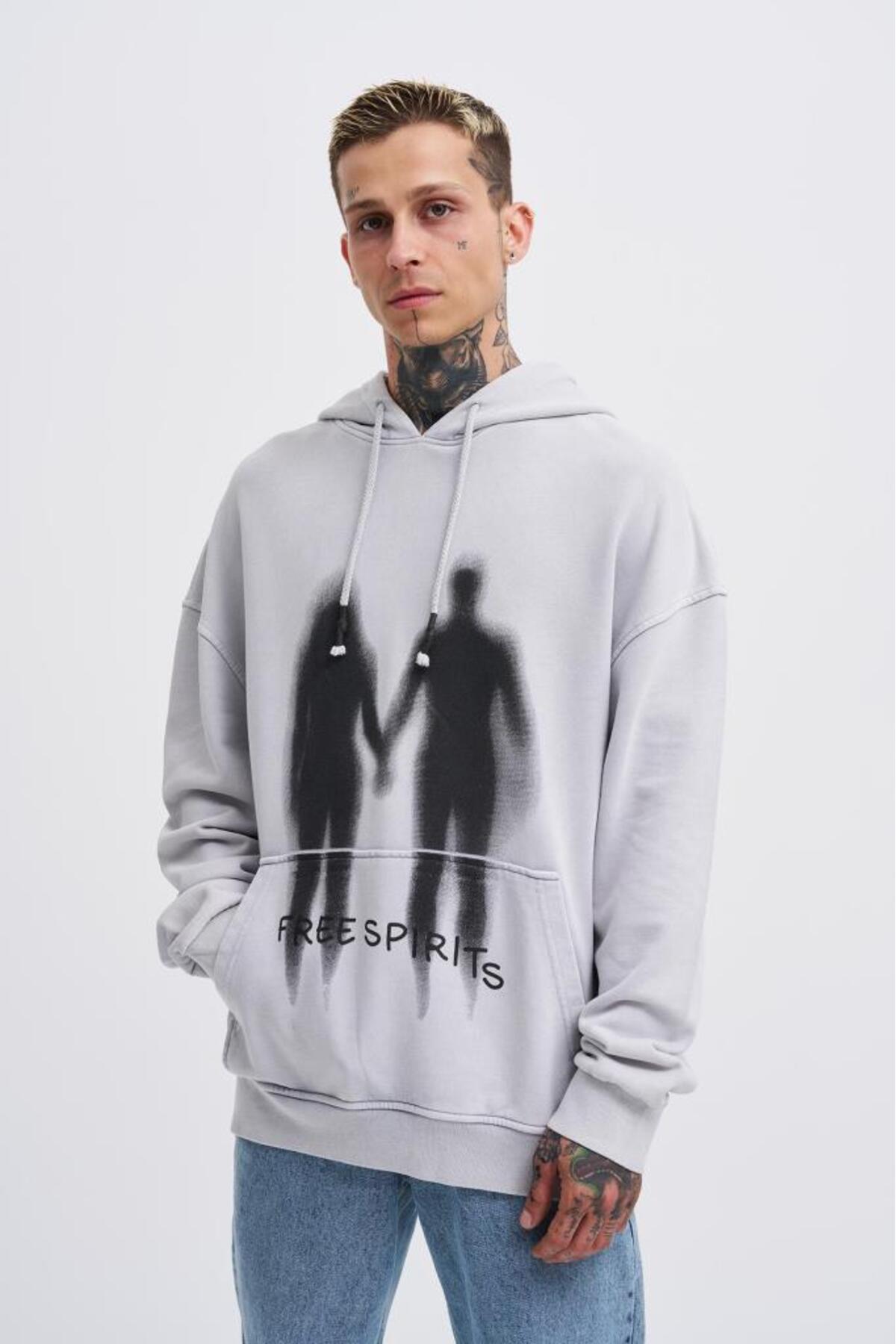 Machinist Erkek Free Sprit Yıkamalı Oversize Sweatshirt Gri