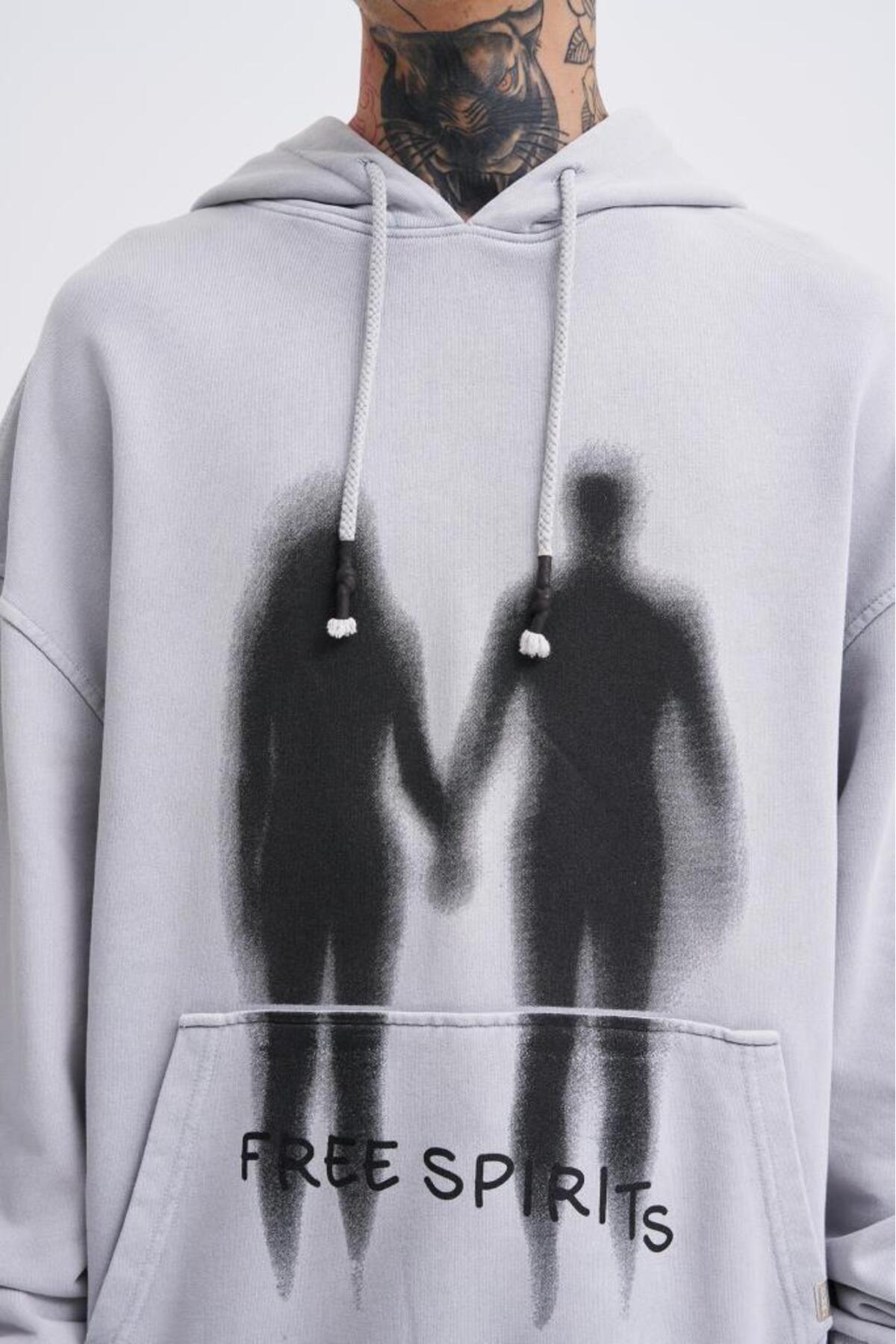 Machinist Erkek Free Sprit Yıkamalı Oversize Sweatshirt Gri görsel 3
