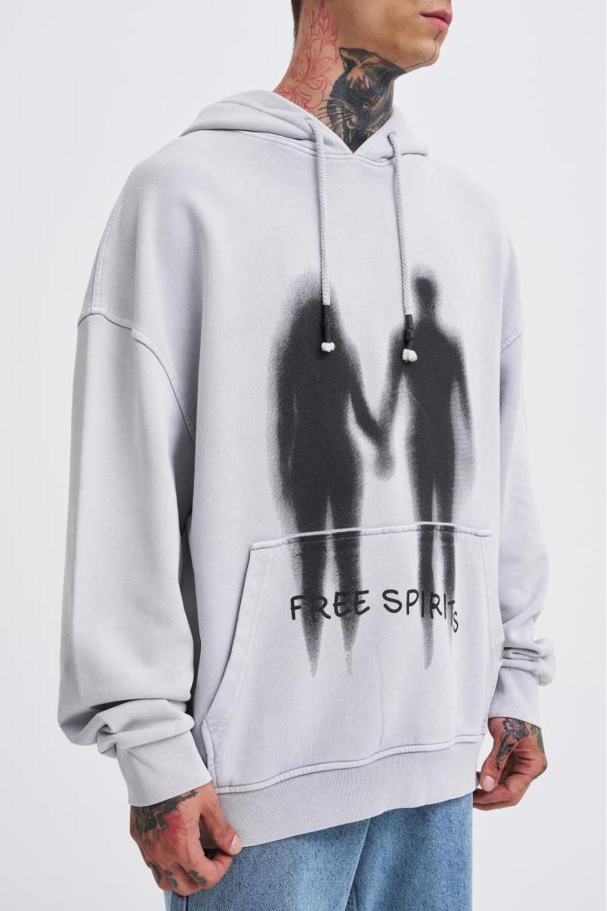 Machinist Erkek Free Sprit Yıkamalı Oversize Sweatshirt Gri görsel 2