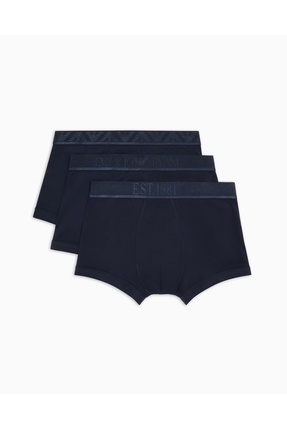 Emporio Armani Erkek Beli Lastikli Pamuklu Slim Fit 3'lü Lacivert Boxer