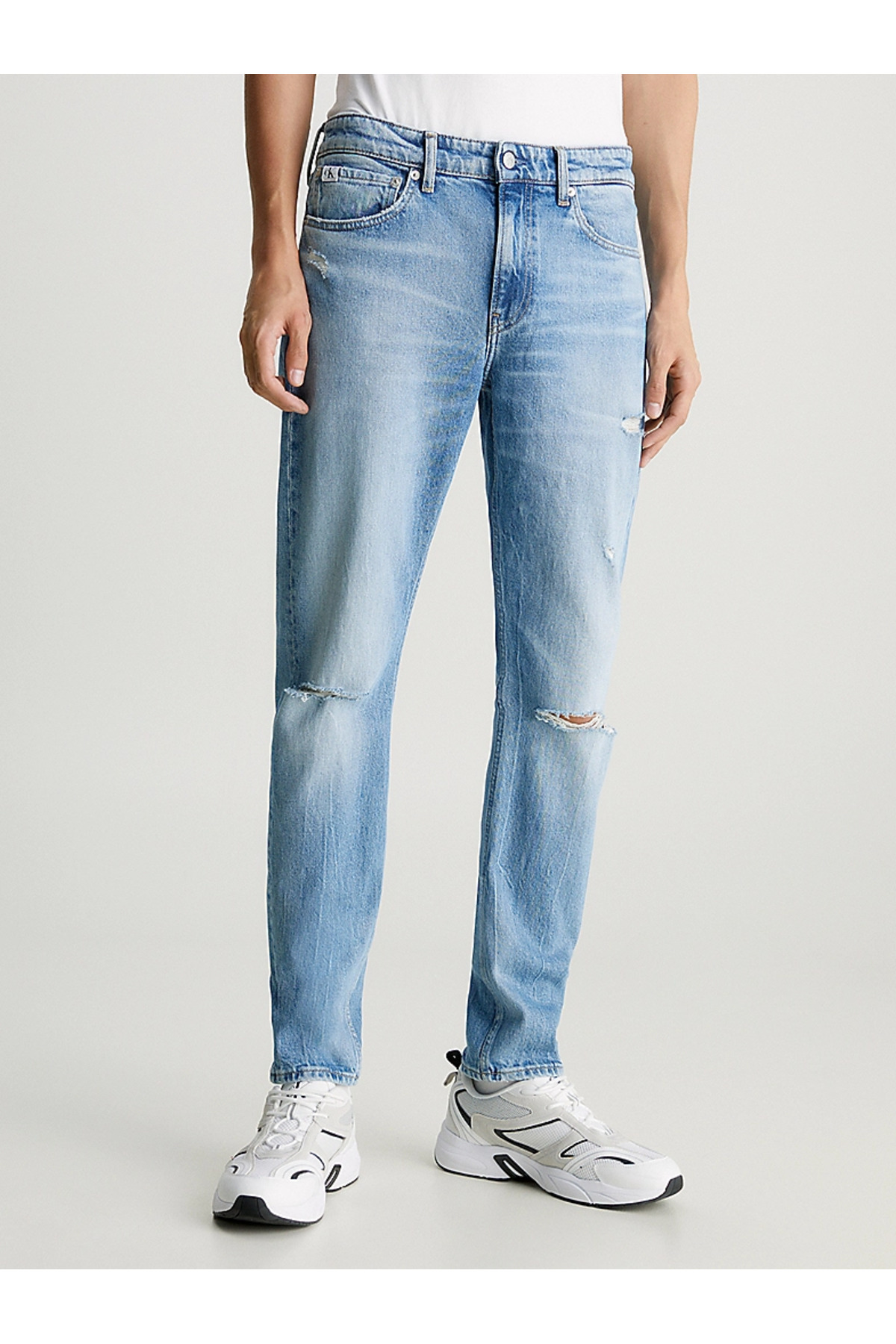 Men's Normal Waist Cotton Logo Patterned Blue Jeans