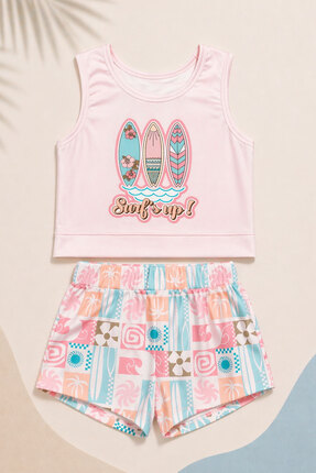 Beniizle Surf Baskılı Crop Kız Çocuk Mayo Bikini Takım