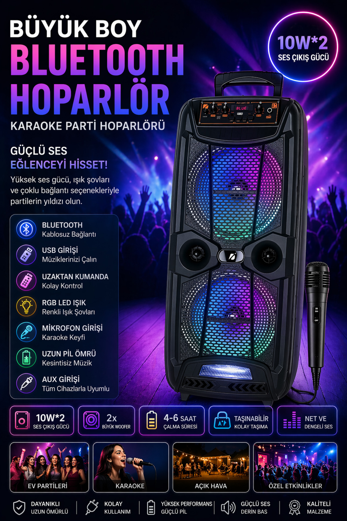 nextbuy Mikrofonlu Bluetooth Hoparlör 8x2 Extra Bass Parti Eğlence