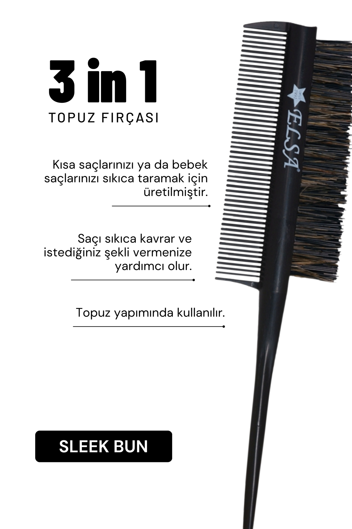 Professional 0.34 Topuz Fırçası 3 In 1 Krepe Şiş Tarak Sleek Bun — مشکی 034 — تصویر 2 از 4