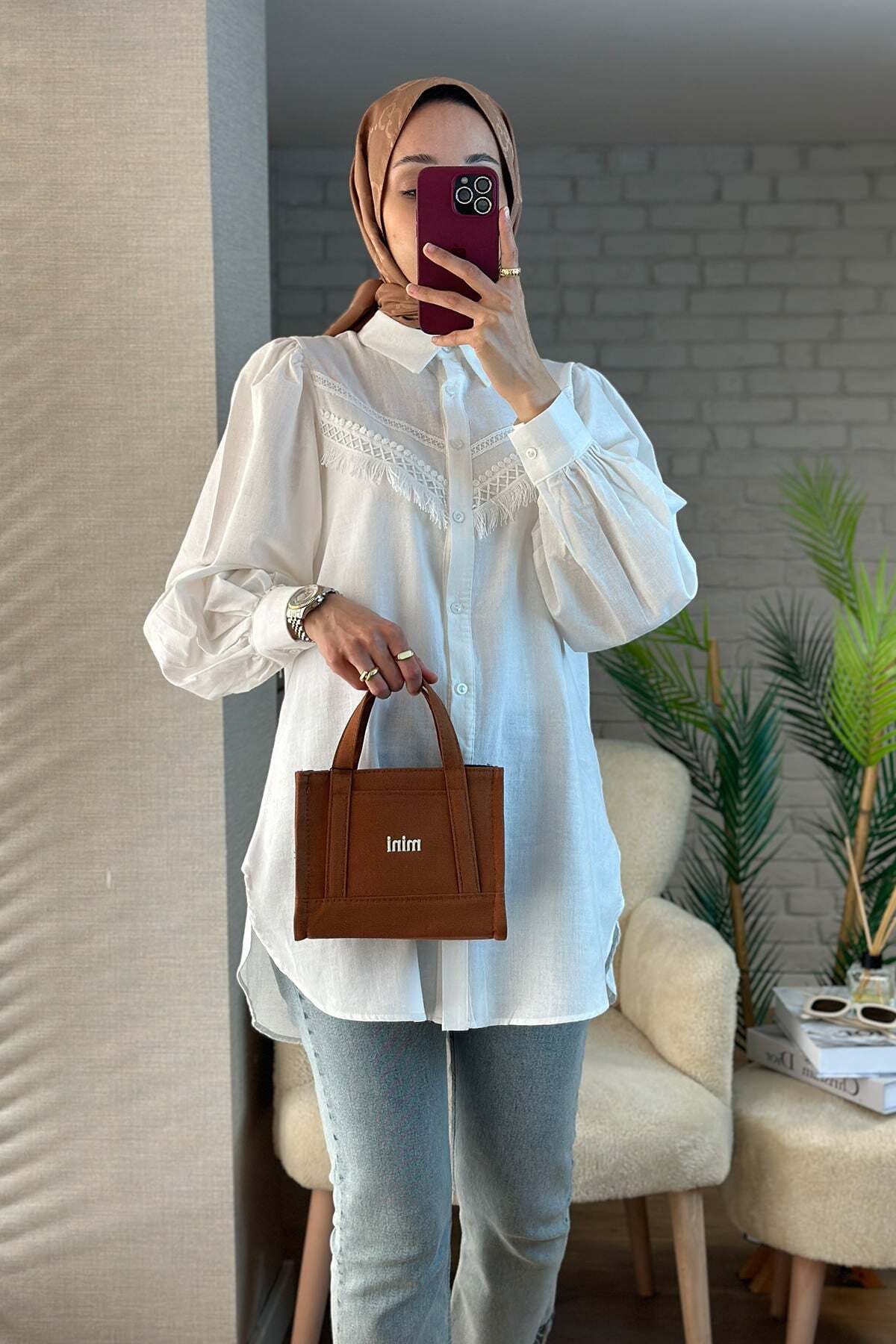 Salih Çelebi 2109 Balloon Sleeve Shirt - White