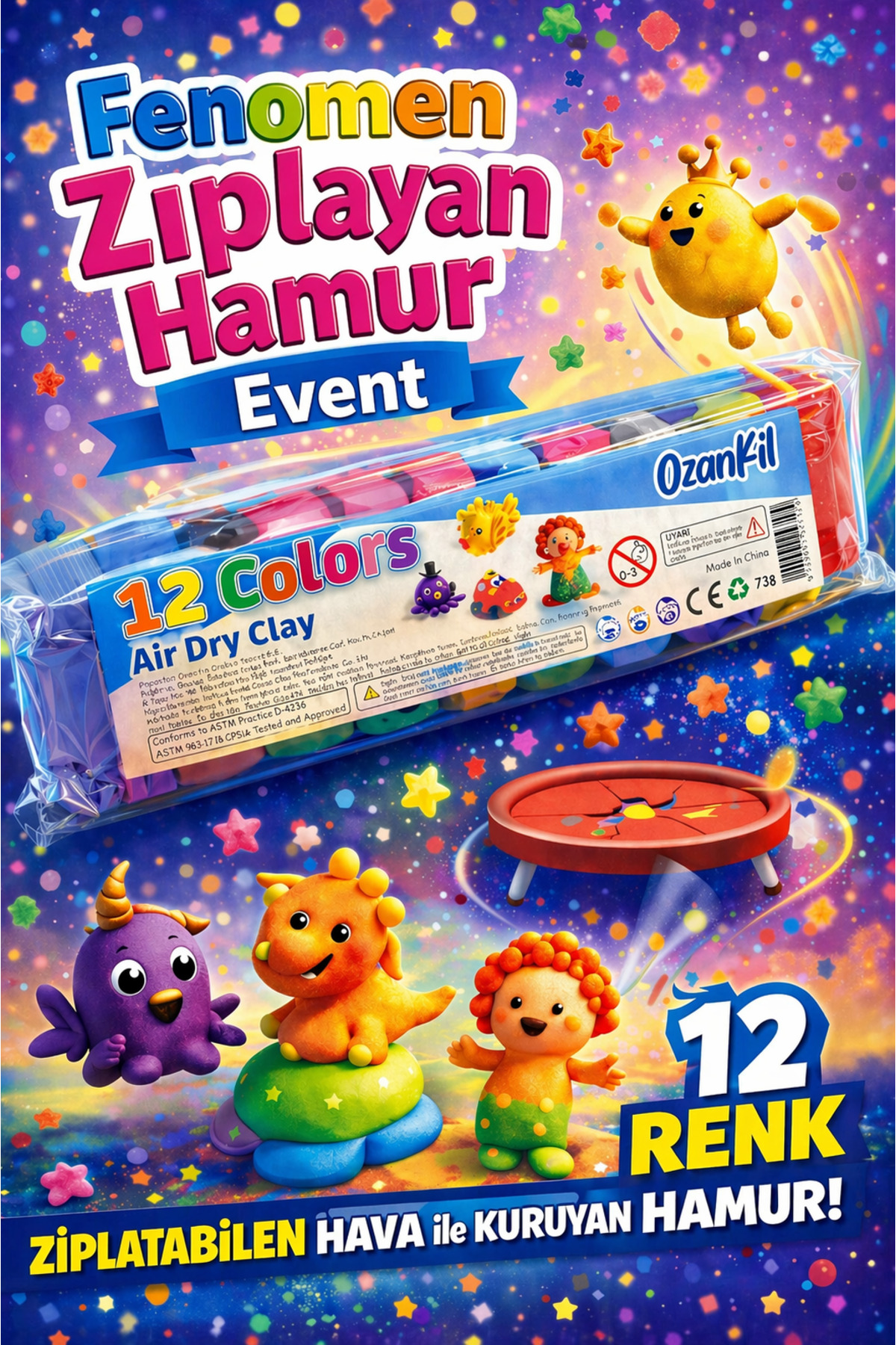 Innovate Store 12 colors air dry clay ozankil Hava ile Kuruyan Kil 24lü Set(Ebeşuarlı)