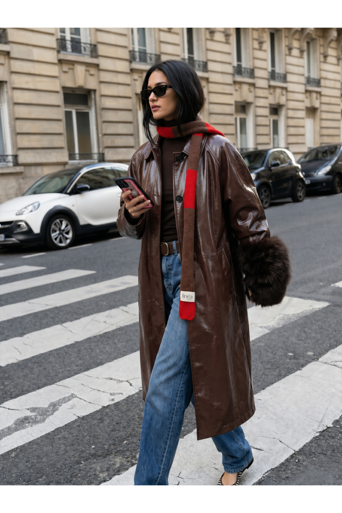 finea studio Finea Skinny Scarf Vintage Red & Espresso Brown Yün Atkı