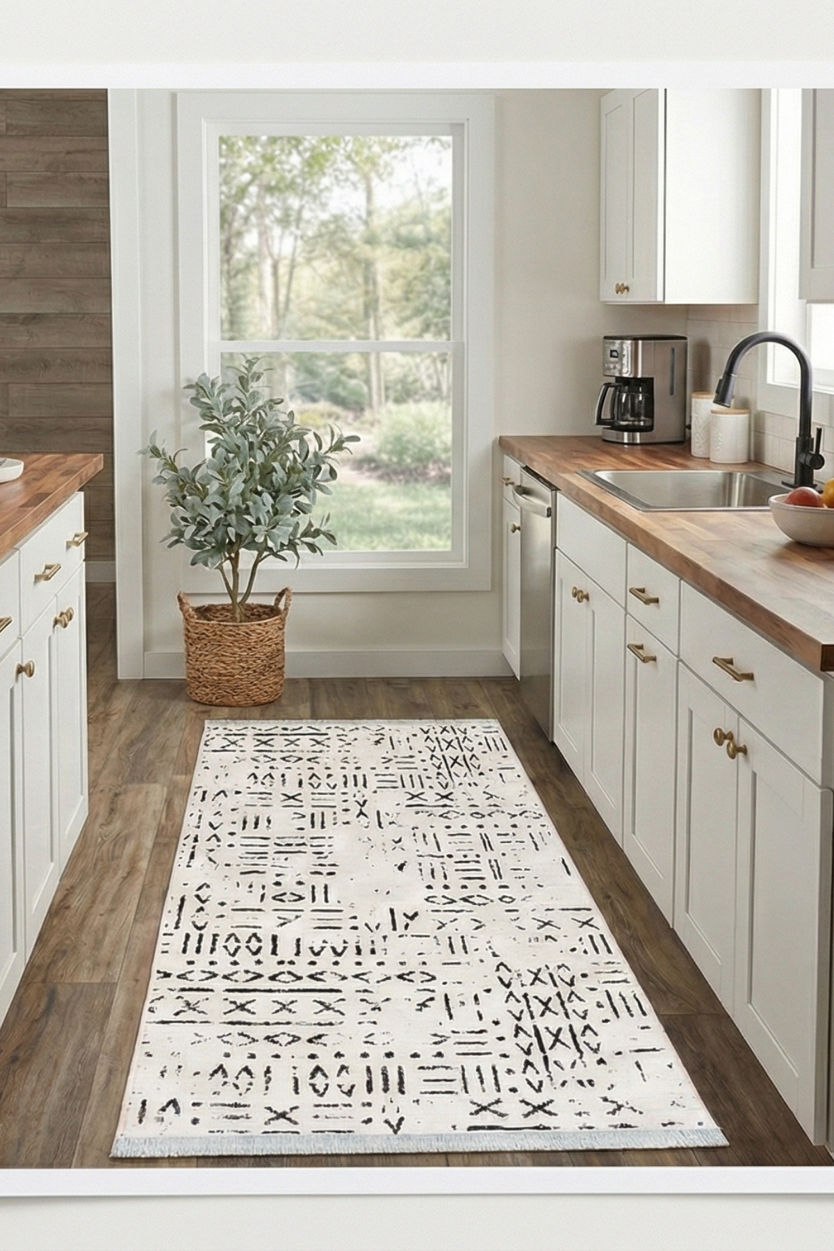 Venus White Scandinavian Pattern Non-Slip Based Cotton Woven Rug