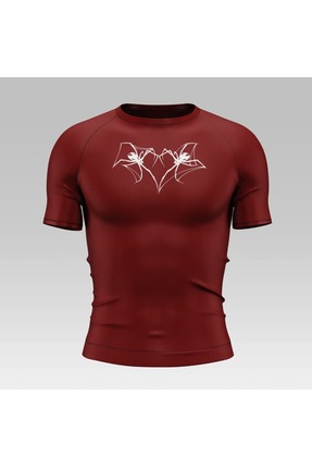 Yokedwear kalp örümcek Compression Dar / Slim Kalp Yaka Tişört bordo Unisex Genç