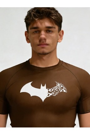 Yokedwear Batman Compression Dar / Slim Bisiklet Yaka Tişört kahverengi Unise...