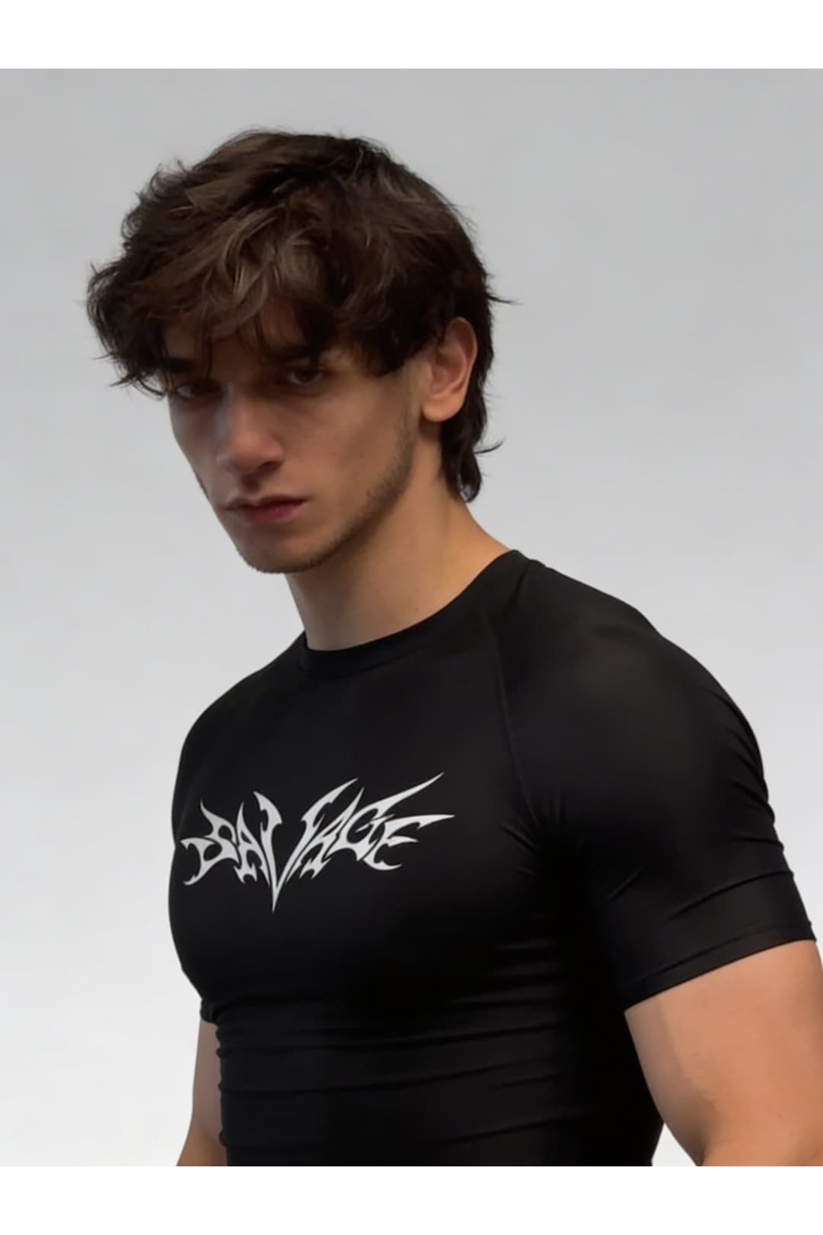 Yokedwear Savage Compression Dar / Slim Bisiklet Yaka Tişört siyah Unisex Genç görsel 3