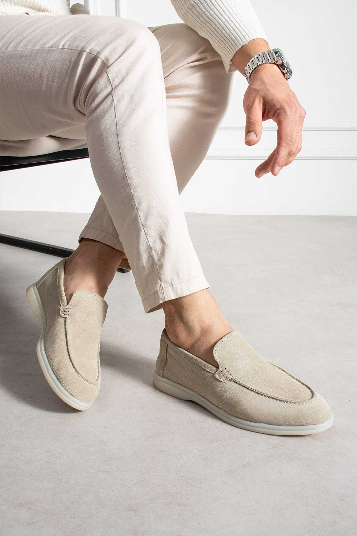 NİGHT Collection Alviano Shoes Yaz Sezonu Açık Bej Süet Loafer Erkek Ayakkabı