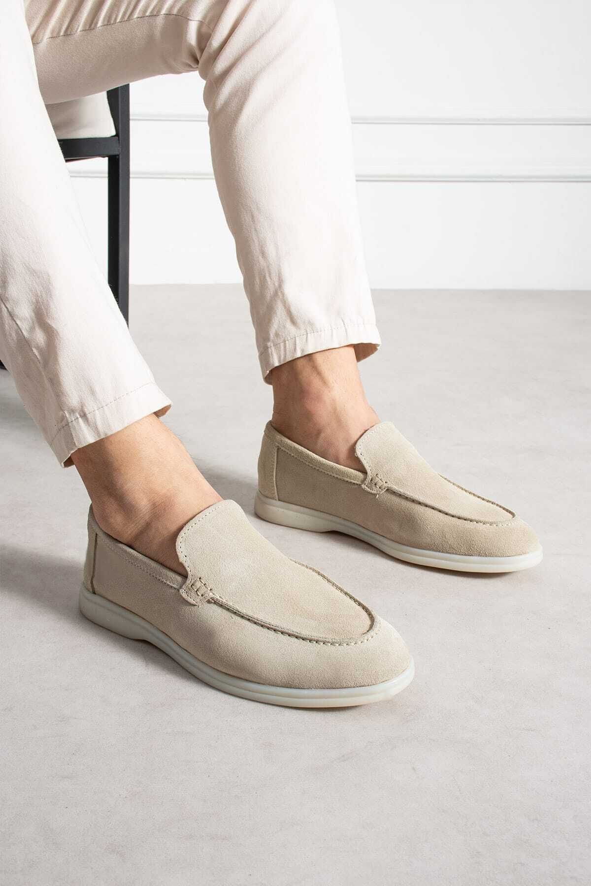 NİGHT Collection Alviano Shoes Yaz Sezonu Açık Bej Süet Loafer Erkek Ayakkabı görsel 2