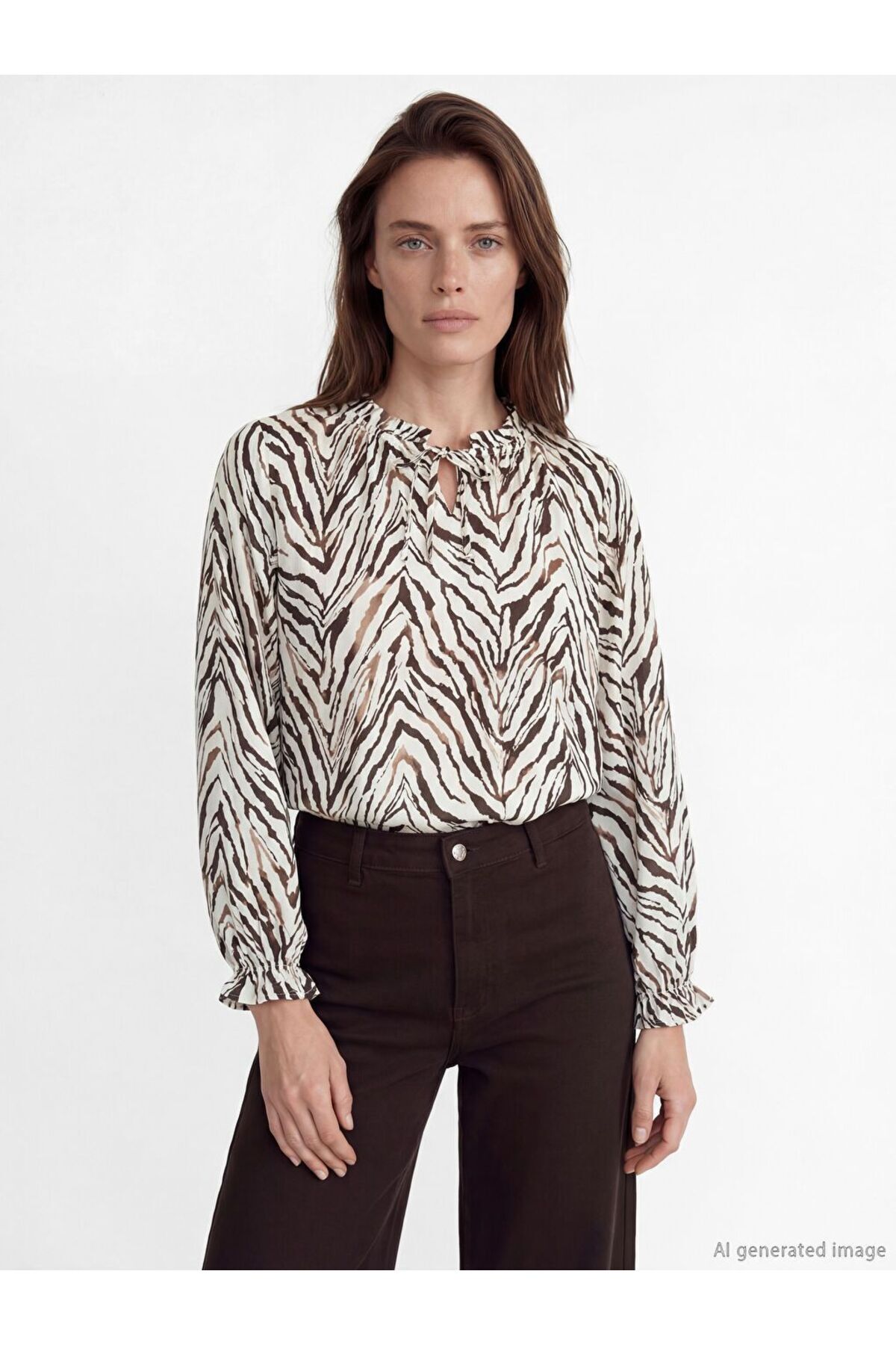 LC Waikiki Lcw Grace Tie Neck Patterned Blouse