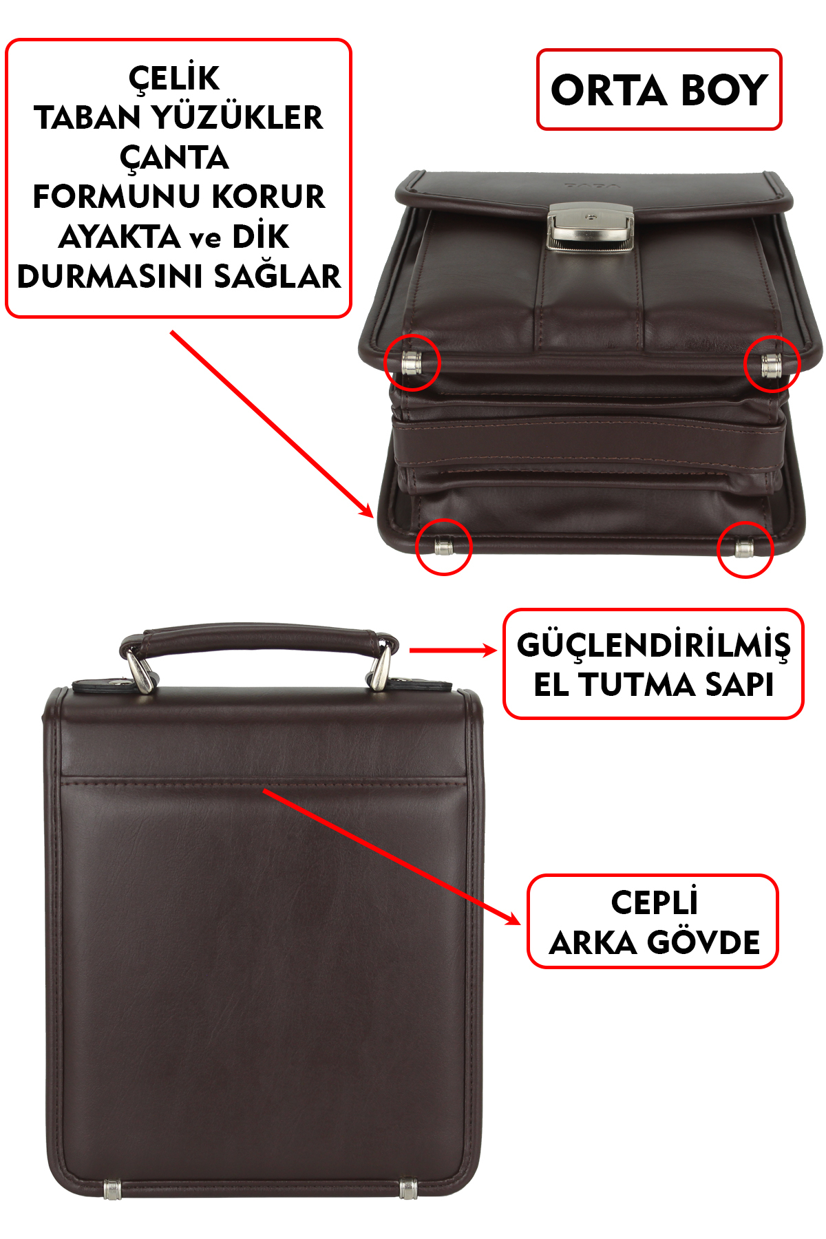 Dada Kilit Mekanizmalı Kahverengi Piremium Orta Boy Erkek El Çantası Omuz Askılı görsel 6