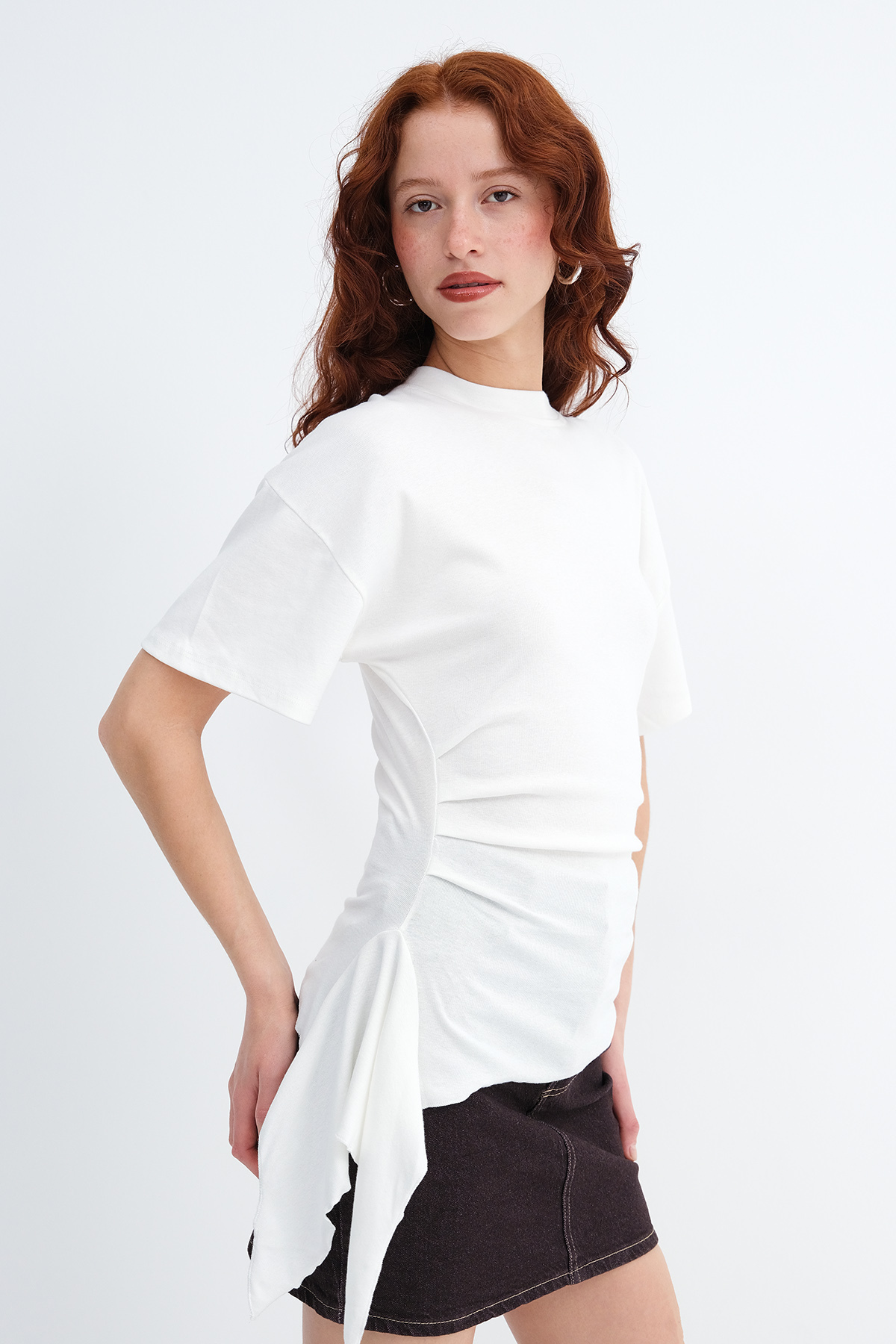 Addax Modal T-Shirt with Gathered Side Detail P19493