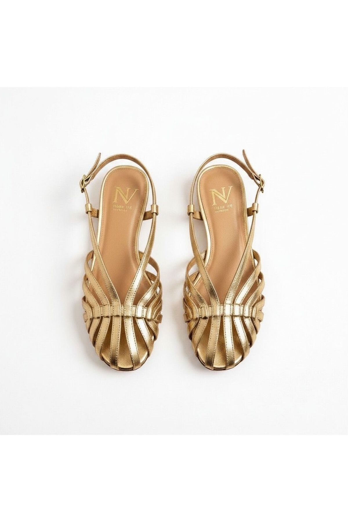 NE&VE SHOES Дамски ежедневни сандали със златиста кожена обшивка