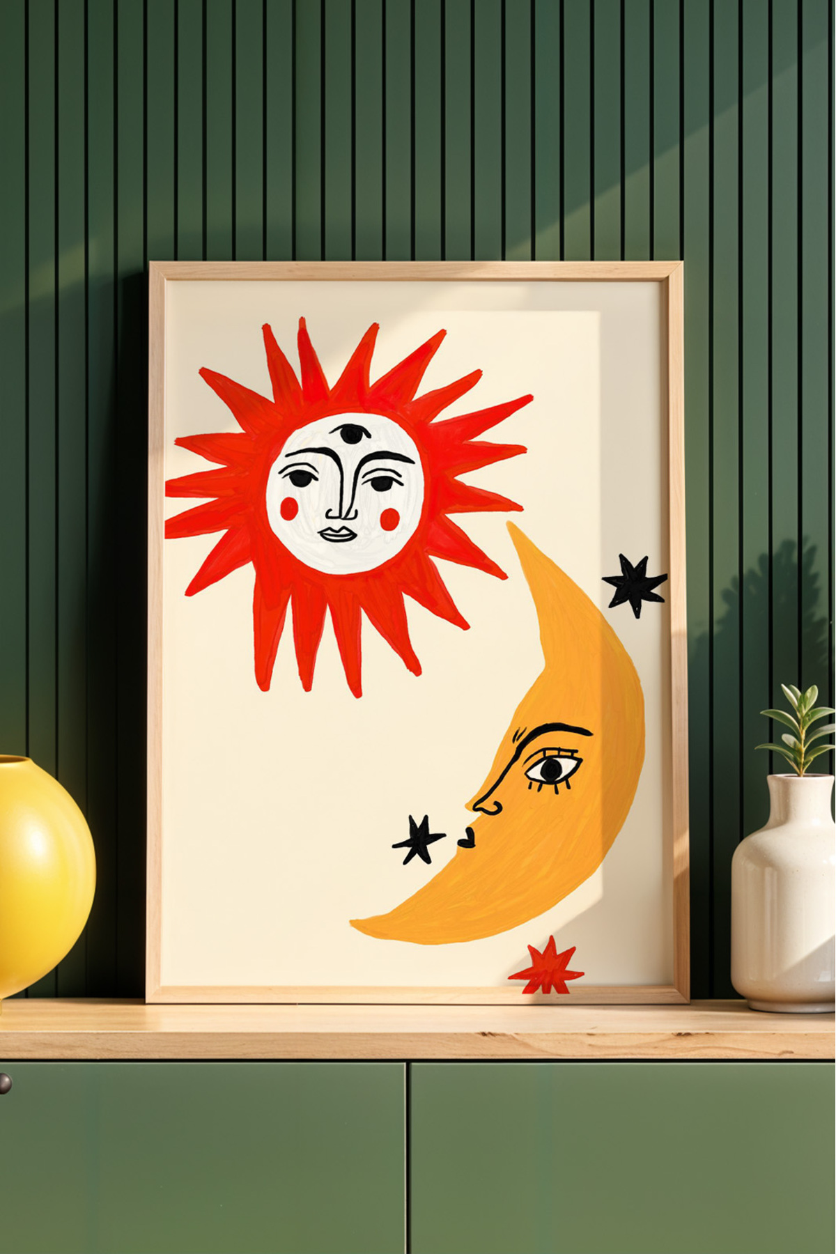 Güneş ve Ay Figürlü Poster Mistik Bohem Duvar Dekoru Çerçevesiz