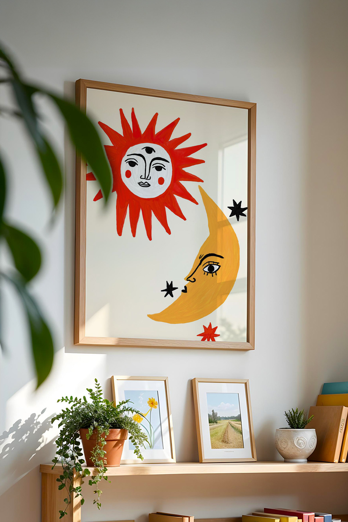 Güneş ve Ay Figürlü Poster Mistik Bohem Duvar Dekoru Çerçevesiz