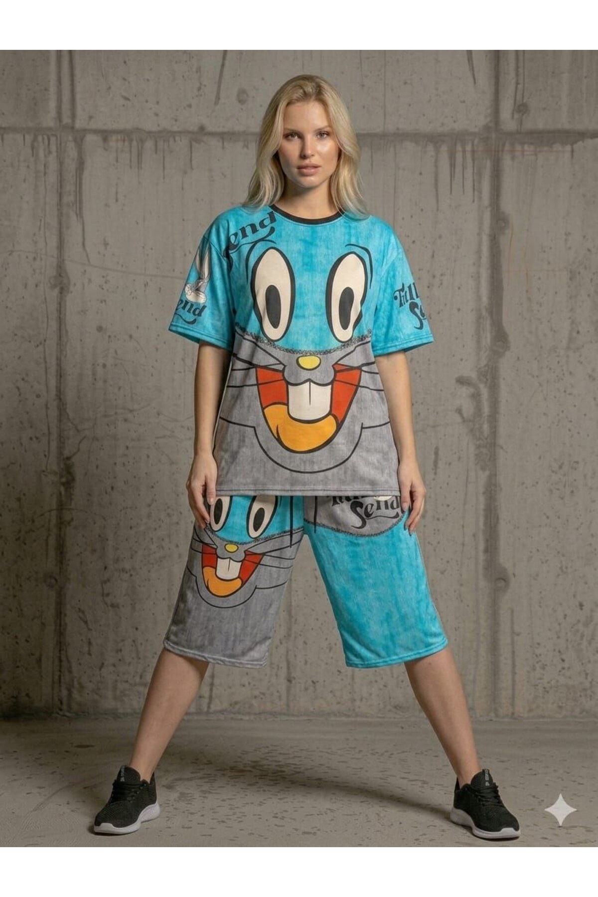 TREND DIGITAL STONE PRINT EMBROIDERY SEQUIN OVERSIZE SHORT SLEEVE SPORTS SUIT-DIGITAL STONE PRINT TRACKSUITSET
