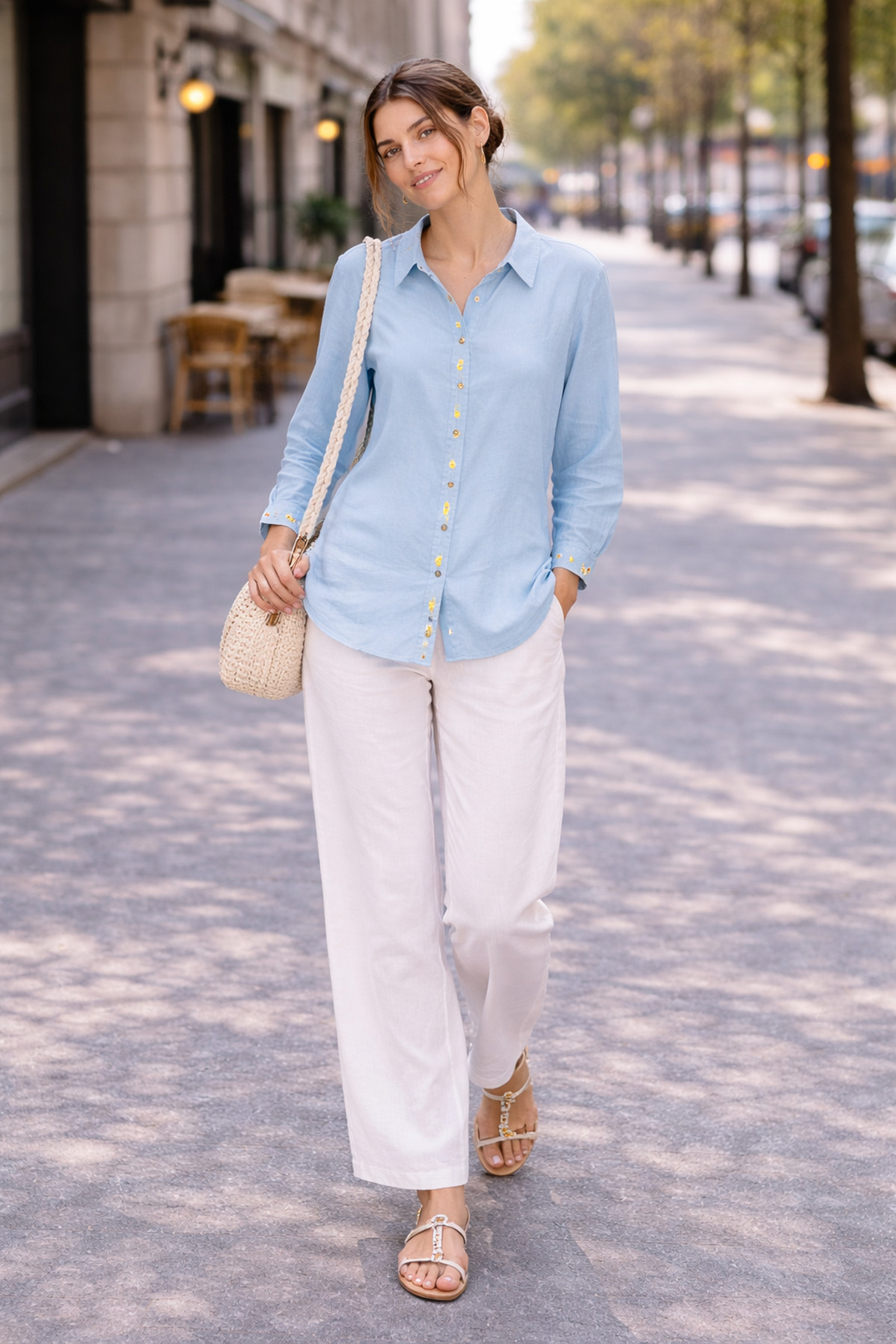 LINELLE Light Blue Contrast Button Shirt